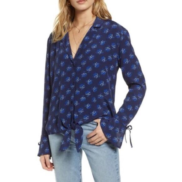 Treasure & Bond V-Neck Tie Front Floral Print Button Up Shirt Size Medium NEW - Picture 1 of 14
